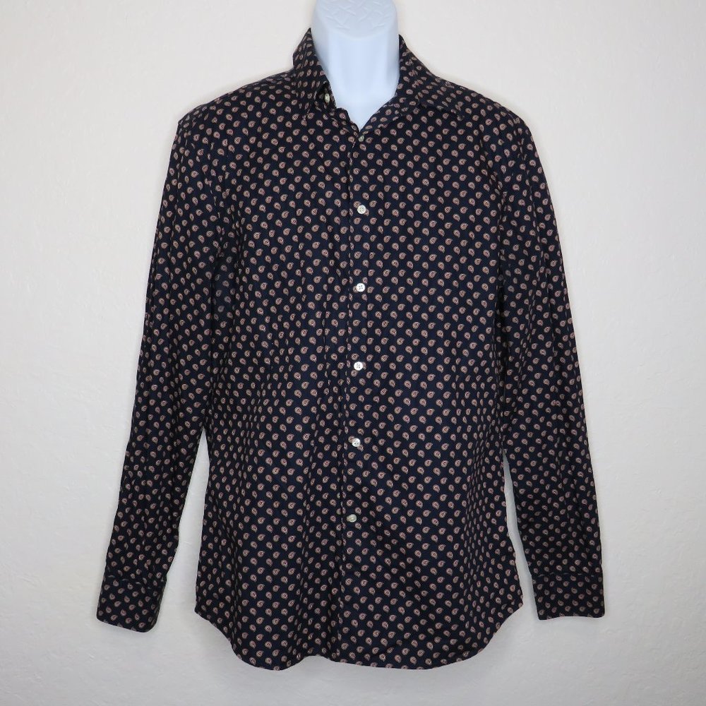 H&M* Men's Long Sleeve Button Down Curved Hem BOHO Dress Shirt~ Size Large 16.5"